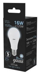 Лампа светодиодная Gauss A60 16Вт цок.:E27 груша 220B 4100K св.свеч.бел.нейт. (упак.:10шт) (102502216)