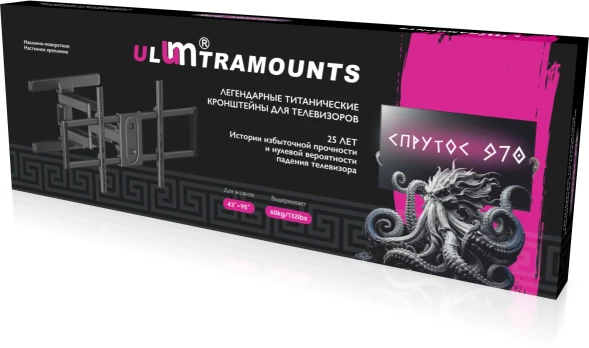 Кронштейн для телевизора Ultramounts UM970 черный 43&amp;quot;-95&amp;quot; макс.60кг настенный поворот и наклон