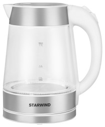 Чайник электрический Starwind SKG2011 1.7л. 2200Вт белый/серебристый корпус: стекло/металл/пластик