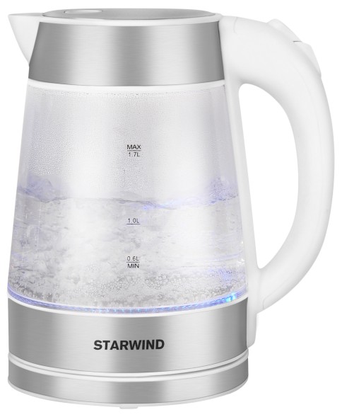 Чайник электрический Starwind SKG2011 1.7л. 2200Вт белый/серебристый корпус: стекло/металл/пластик