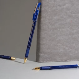 Ручка шариков. Deli EQ90 синий/золотистый d=0.7мм син. черн. карт.уп. резин. манжета чернила пониженной вязкости