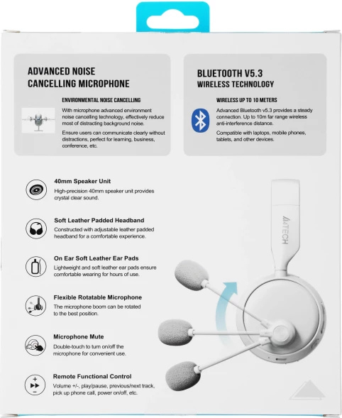 Наушники с микрофоном A4Tech BH230 белый/серый мониторные BT оголовье (BH230 WHITE)