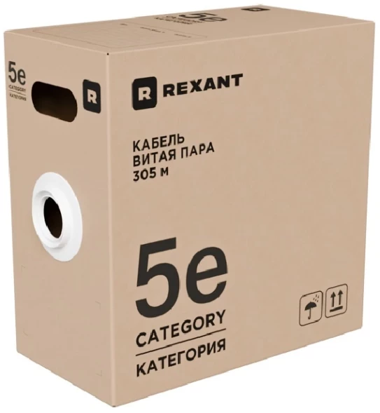 Кабель информационный Rexant 02-0025-R кат.5E F/UTP 4 пары 24AWG PVC внутренний 305м серый