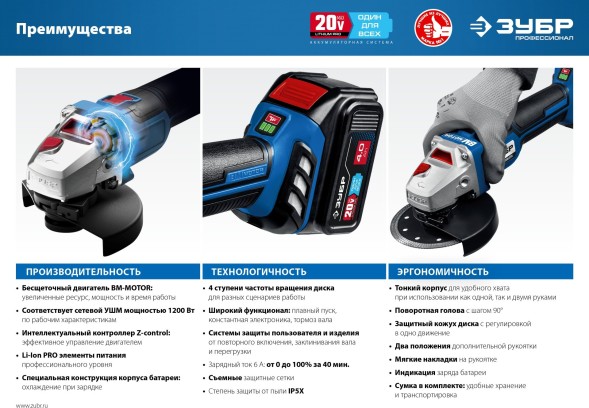 Углошлифовальная машина Зубр AB-125-41 1200Вт 10000об/мин рез.шпин.:M14 d=125мм