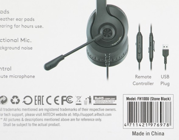 Наушники с микрофоном A4Tech Fstyler FH100U черный 2м накладные USB оголовье (FH100U (STONE BLACK))