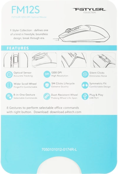 Мышь A4Tech Fstyler FM12S Panda белый/черный оптическая (1200dpi) silent USB (3but)