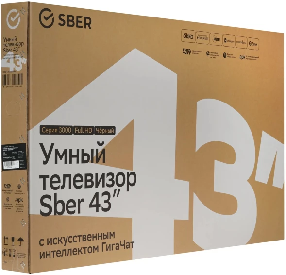 Телевизор LED Sber 43&amp;quot; SDX-43F3000DBA Салют ТВ Frameless черный FULL HD 60Hz DVB-T DVB-T2 DVB-C DVB-S DVB-S2 USB WiFi Smart TV (RUS)