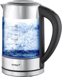 Чайник электрический Vitek VT-WK1046 1.7л. 2200Вт черный/серебристый корпус: стекло/металл