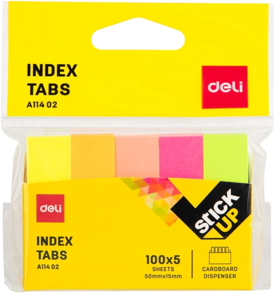 Закладки самокл. бумажные Deli EA11402 50x15мм 5цв.в упак. 100лист европодвес