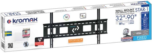 Кронштейн для телевизора Kromax STAR-1 черный 32&amp;quot;-90&amp;quot; макс.81кг настенный фиксированный