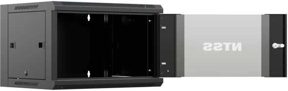 Шкаф коммутационный NTSS (NTSS-W9U6060GS-BL) настенный 9U 570x600мм пер.дв.стекл 60кг черный 500мм 22кг 220град. 500мм IP20 сталь