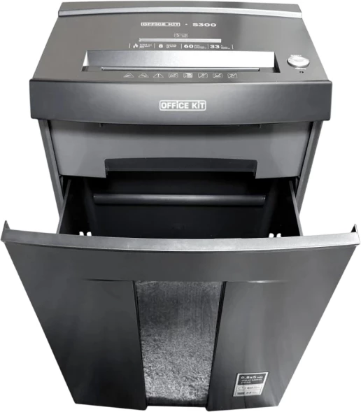 Шредер Office Kit S300 0,8x5 черный (секр.P-7) фрагменты 8лист. 33лтр. пл.карты CD