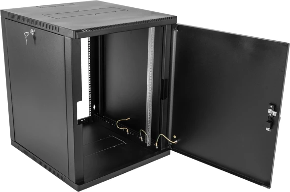 Шкаф коммутационный ЦМО (ШРН-12.350.1-9005) настенный 12U 600x359мм пер.дв.стекл 200кг черный 300мм 14кг 180град. 612мм металл