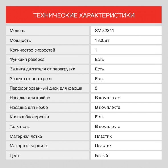 Мясорубка Starwind SMG2341 1800Вт белый