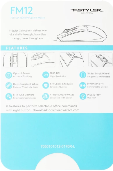 Мышь A4Tech Fstyler FM12 Panda белый/черный оптическая (1200dpi) USB (3but)