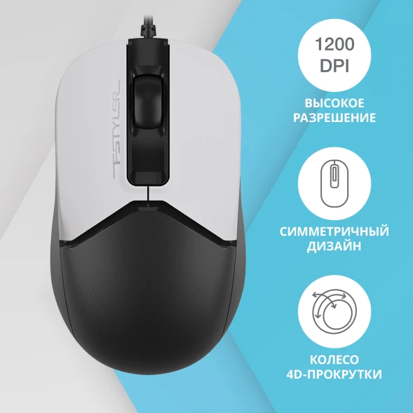 Мышь A4Tech Fstyler FM12 Panda белый/черный оптическая (1200dpi) USB (3but)