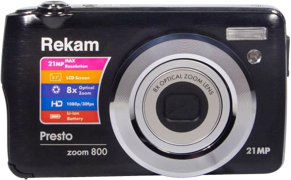 Фотоаппарат Rekam Presto zoom 800 черный 21Mpix Zoom8x 2.7&amp;quot; 1080p SDHC/MMC CMOS IS el 3.8minF/Li-Ion/case