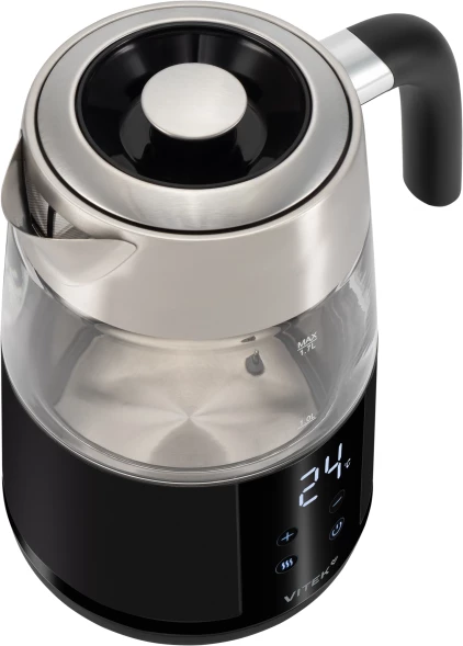 Чайник электрический Vitek VT-WK1044 1.7л. 2200Вт черный/серебристый корпус: стекло/пластик