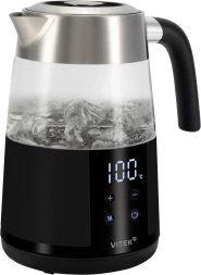 Чайник электрический Vitek VT-WK1044 1.7л. 2200Вт черный/серебристый корпус: стекло/пластик