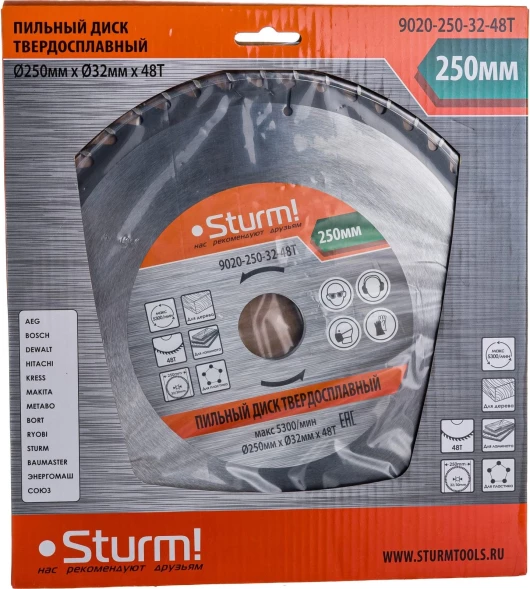 Диск пильный по дер. Sturm! 9020-250-32-48T d(посад.)=32мм (циркулярные пилы) (упак.:1шт)