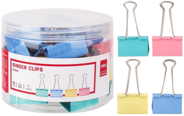 Зажимы Deli E8552A металл 41мм ассорти (упак.:24шт) пластиковая коробка