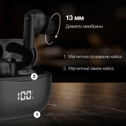 Гарнитура внутриканальные Hyundai H-EP204 черный беспроводные bluetooth в ушной раковине (HEP204)