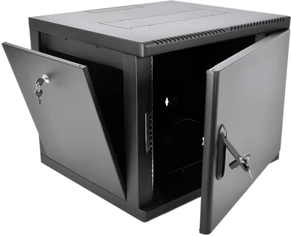 Шкаф коммутационный ЦМО (ШРН-М-9.650.1-9005) настенный 9U 600x650мм пер.дв.металл направл.под закл.гайки 120кг черный 581мм 22кг 180град. 480мм IP20 сталь