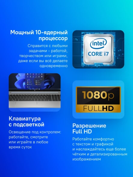 Ноутбук HP ProBook 450 G10 Core i7 1355U 16Gb SSD512Gb Intel Iris Xe graphics 15.6&amp;quot; IPS FHD (1920x1080) Windows 11 Pro silver WiFi BT Cam (822P5UT)