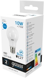 Лампа светодиодная Gauss Elementary 10Вт цок.:E27 груша 220B 6500K св.свеч.бел.хол. A60 (упак.:10шт) (23230)