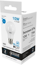 Лампа светодиодная Gauss Elementary 10Вт цок.:E27 груша 220B 6500K св.свеч.бел.хол. A60 (упак.:10шт) (23230)