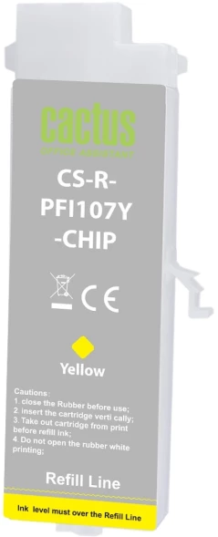 Картридж перезаправляемый струйный Cactus CS-R-PFI107Y-CHIP желтый (260мл) для Canon imageProGRAF iPF670/680/685/770/780/785 с чипом