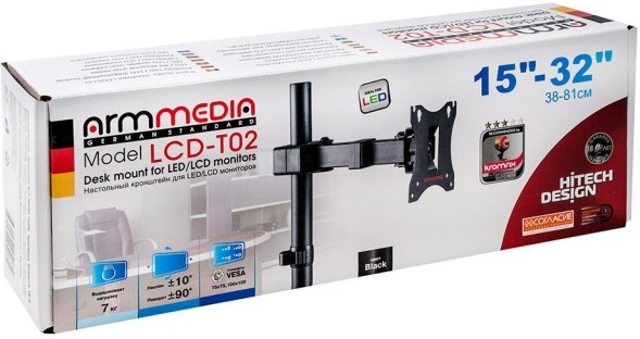 Кронштейн для мониторов Arm Media LCD-T02 черный 15&amp;quot;-32&amp;quot; макс.7кг настольный поворот и наклон