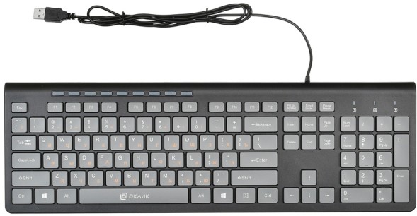 Клавиатура Оклик 480M черный/серый USB slim Multimedia (1067199)