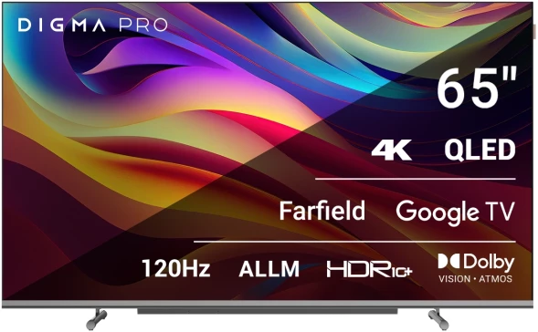 Телевизор QLED Digma Pro 65&amp;quot; QLED 65L Google TV Frameless черный/серебристый 4K Ultra HD 120Hz HSR DVB-T DVB-T2 DVB-C DVB-S DVB-S2 USB WiFi Smart TV