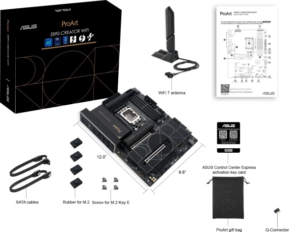 Материнская плата Asus PROART Z890-CREATOR WIFI Soc-1851 Intel Z890 4xDDR5 ATX AC`97 8ch(7.1) 1 x 10Gigabit + 1 x 2.5Gigabit RAID+HDMI+DP
