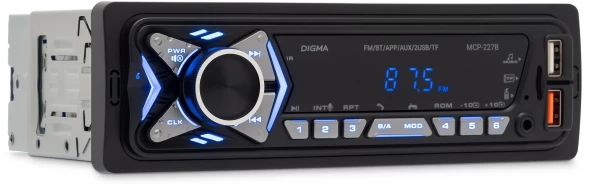 Автомагнитола Digma MCP-227B 1DIN 2x45Вт v5.0 USB 2.0 AUX 2 ПДУ