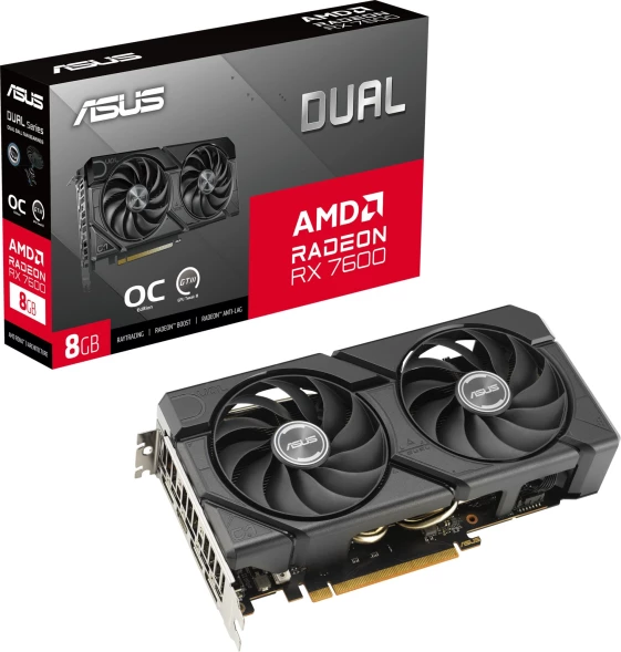 Видеокарта Asus PCI-E DUAL-RX7600-O8G-EVO AMD Radeon RX 7600 8Gb 128bit GDDR6 2280/17500 HDMIx1 DPx3 HDCP Ret