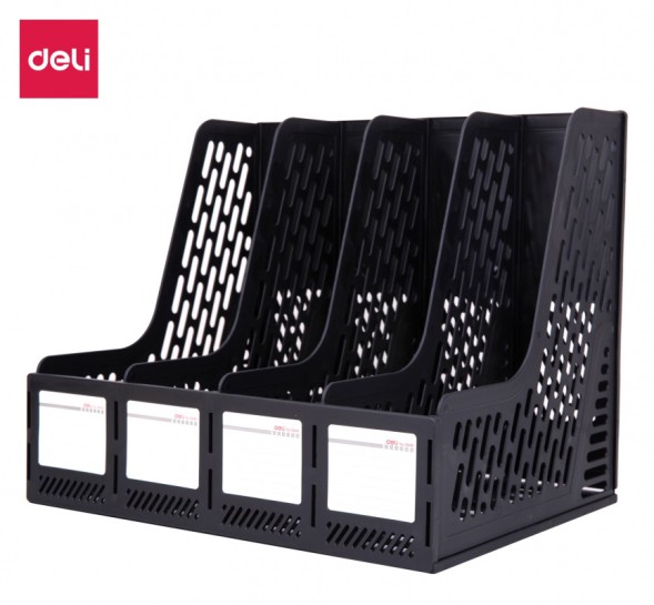 Лоток вертикальный Deli E9846BLACK для бумаг 326х275х257мм черный пластик