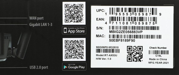 Роутер беспроводной Asus RT-AX53U AX1800 10/100/1000BASE-TX/4G ready черный