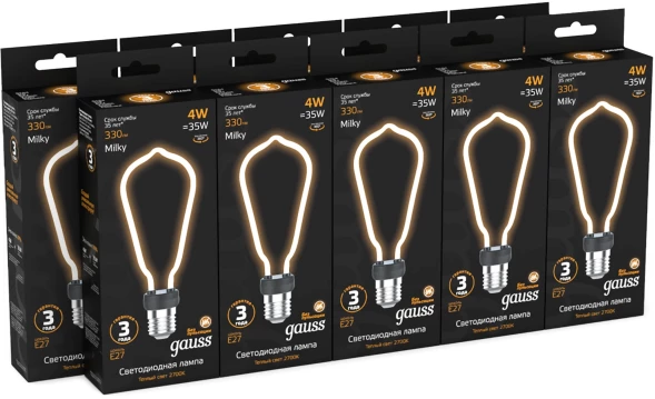 Лампа светодиодная Gauss Filament 1005802104 4Вт цок.:E27 трубка 220B св.свеч.бел.теп. (упак.:10шт)