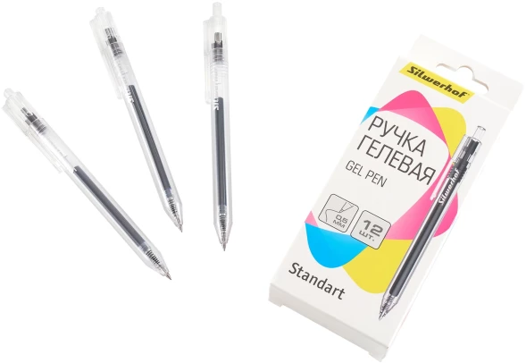 Набор ручек гелев. автоматическая Silwerhof NG Standart d=0.5мм син. черн. кор.карт. (12шт)