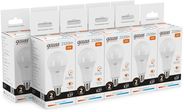 Лампа светодиодная Gauss Elementary A67 30Вт цок.:E27 груша 220B св.свеч.бел.теп. А67 (упак.:10шт) (73219)