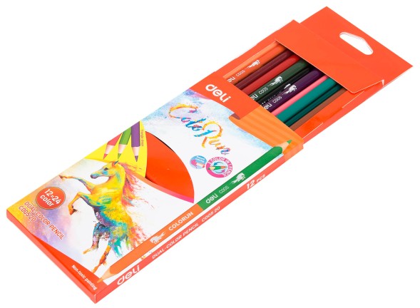 Карандаши цв. Deli EC00520 ColoRun двухцвет. липа 24цв. коробка/европод. (12шт)