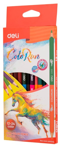 Карандаши цв. Deli EC00520 ColoRun двухцвет. липа 24цв. коробка/европод. (12шт)
