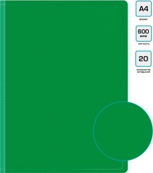 Папка с 20 прозр.вклад. Бюрократ -BPV20GRN A4 пластик 0.6мм торц.карм с бум. встав зеленый