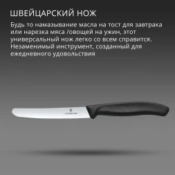 Нож кухонный Victorinox Swiss Classic (6.7803) стальной столовый для овощей лезв.110мм прямая заточка черный
