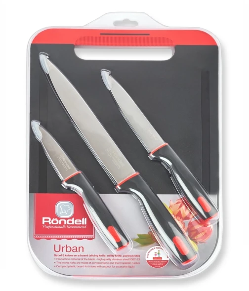 Набор ножей кухон. Rondell Urban RD-1010 компл.:4предм. разд.дос. черный/красный блистер