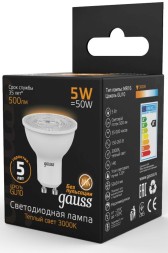 Лампа светодиодная Gauss Black 5Вт цок.:GU10 рефлек. 220B 3000K св.свеч.бел.теп. MR16 (упак.:10шт) (101506105)