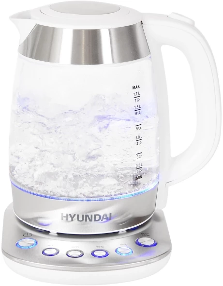 Чайник электрический Hyundai HYK-G4033 1.7л. 2200Вт белый/серебристый корпус: стекло