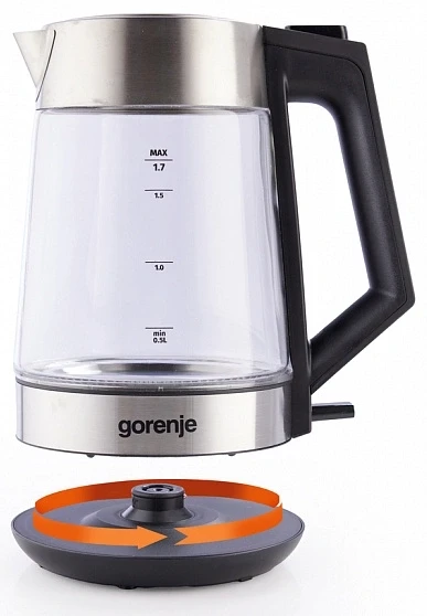 Чайник электрический Gorenje K17OGS 1.7л. 2200Вт нержавеющая сталь/прозрачный корпус: стекло/пластик